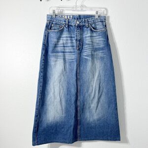 SBU Stratigic Business Unit Jean Skirt Women 29 Midi Denim Whiskered A-line Y2K